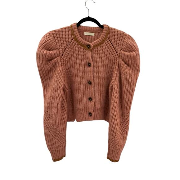 Ulla Johnson Elle Cardigan Rosewood Baby Alpaca Puff Sleeve Knit Sweater Large - Picture 5 of 13